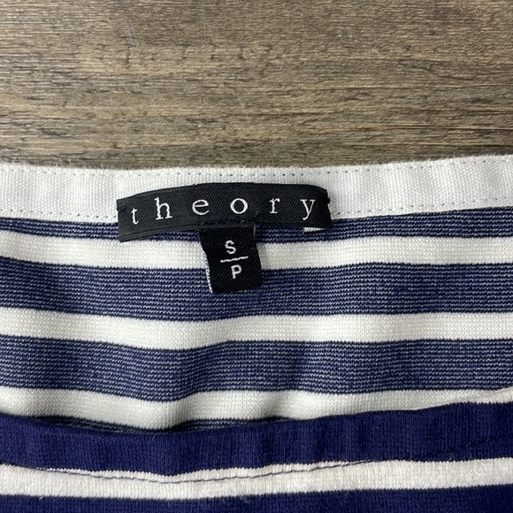 Theory Women’s Navy Blue And White Striped Long Sleeve Tee, size Small - Picture 2 of 8